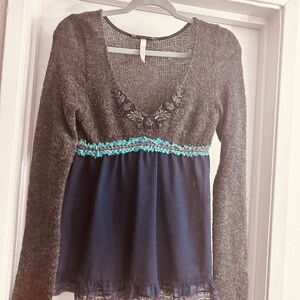 Free People Gray Textured Top